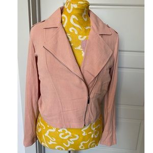 Peachy Pink rayon linen zip up moto jacket S spring coat Barbie edgy